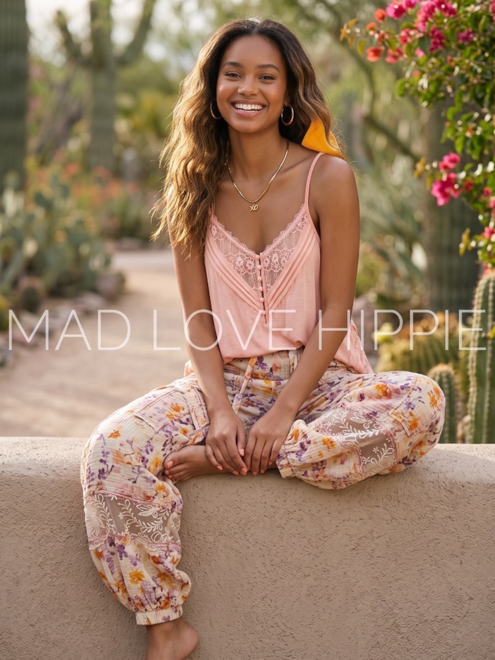 POL Pink Floral Patchwork Balloon Joggers | Romantic Boho Pull On Pants - Picture 4 of 6